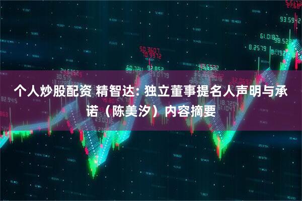 个人炒股配资 精智达: 独立董事提名人声明与承诺（陈美汐）内容摘要